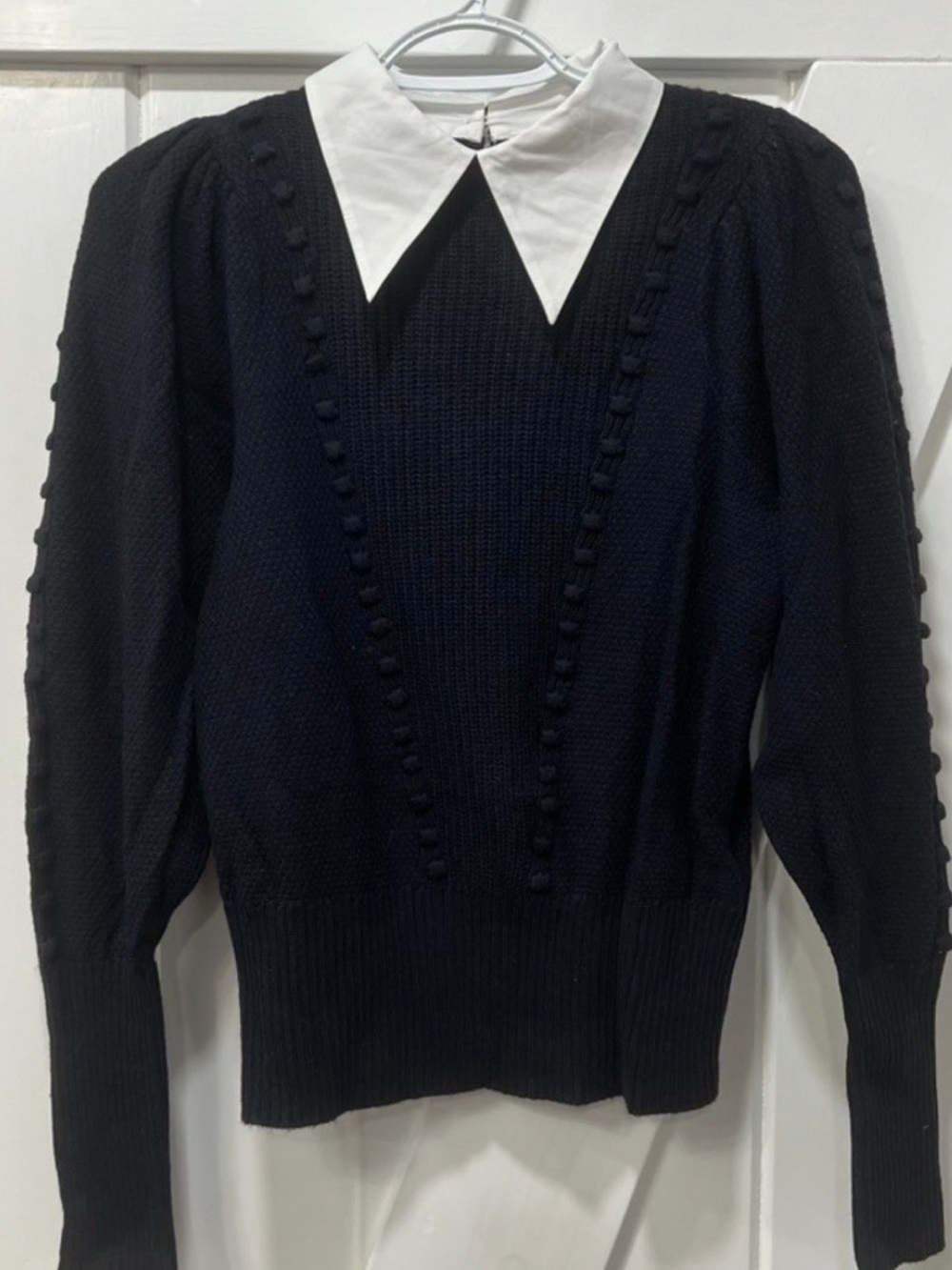 Ted Baker Navy Knit Sweater with White Contrast Collar Sz 2